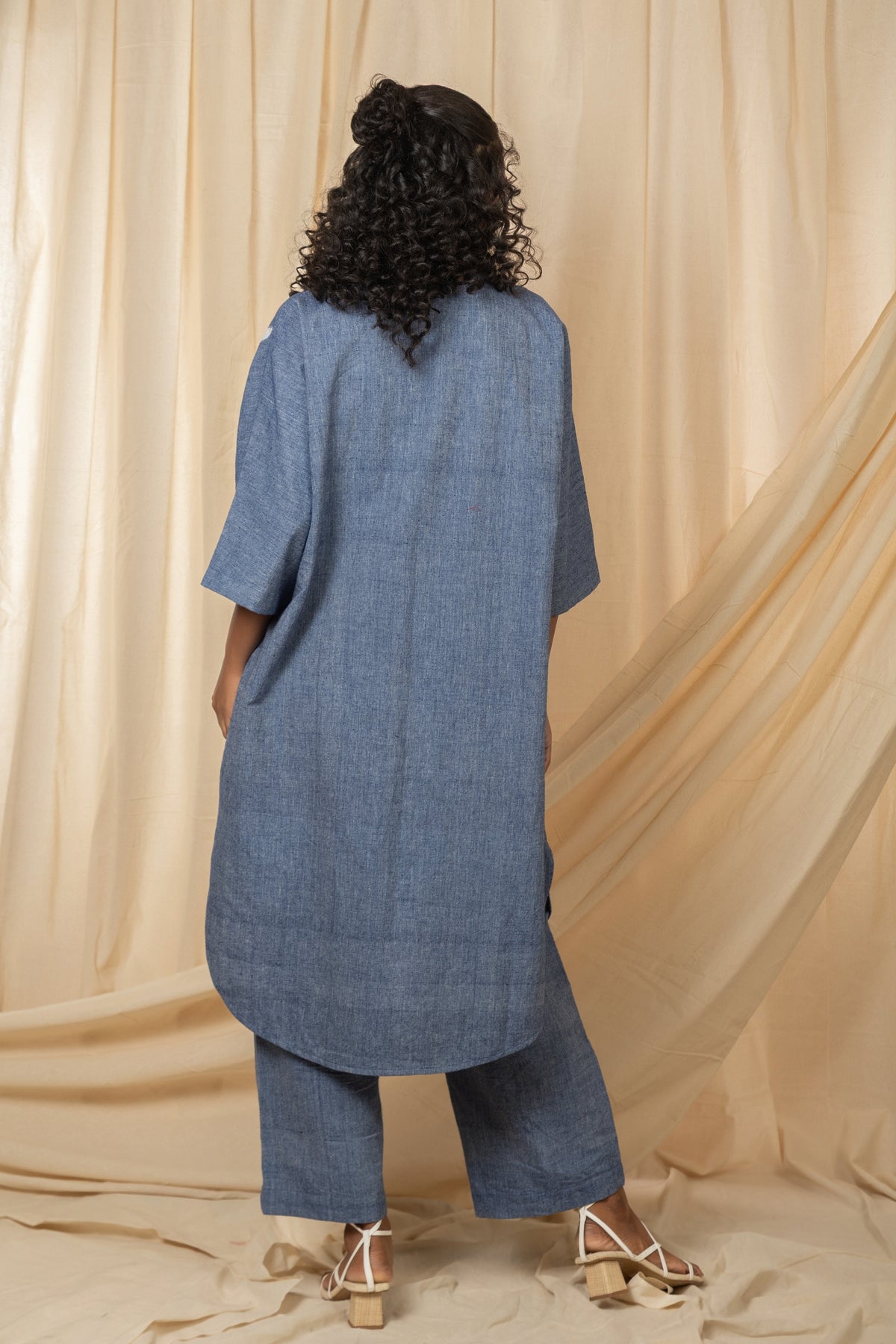 Indigo co-ord set with floral appliqué