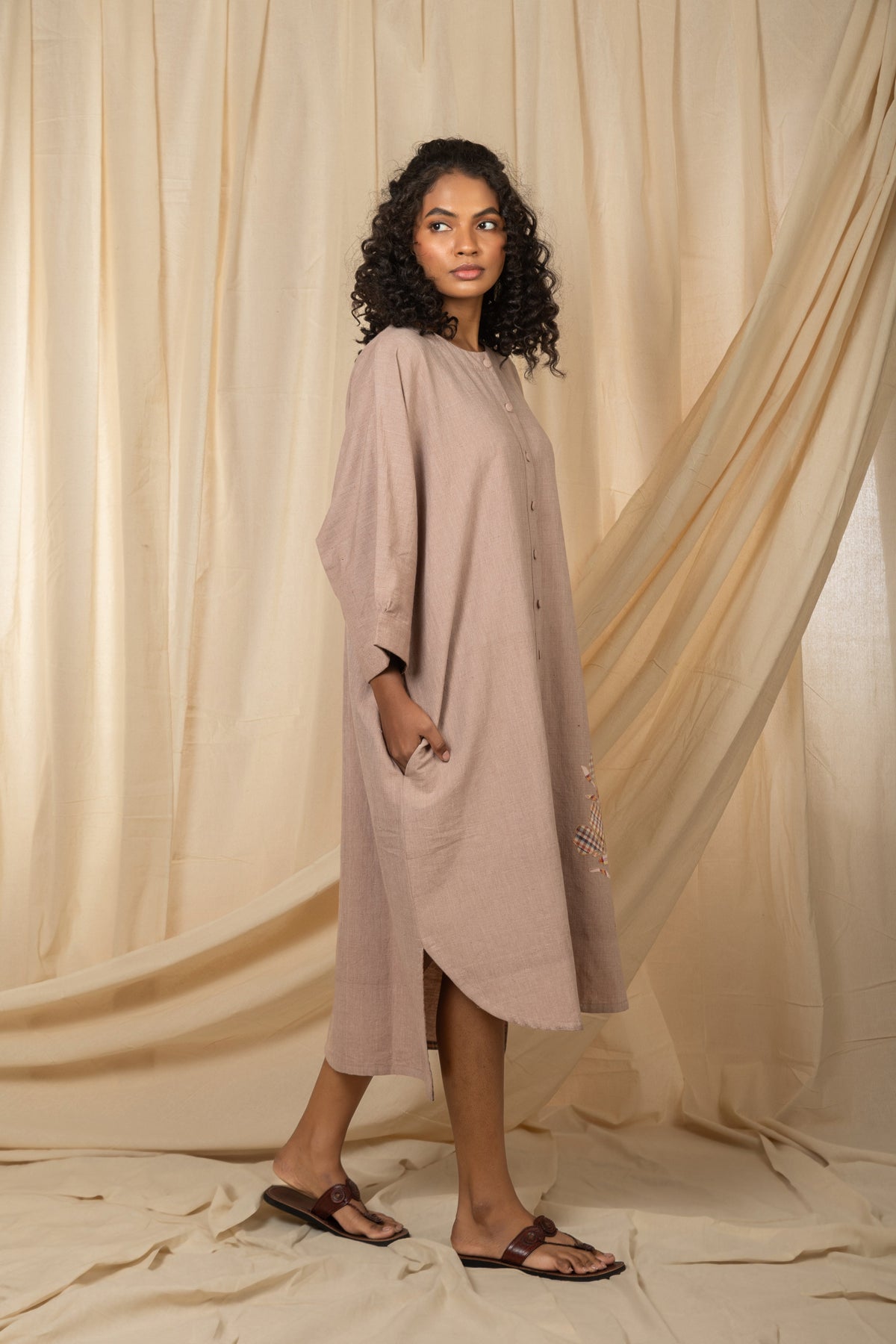 Taupe button-front dress