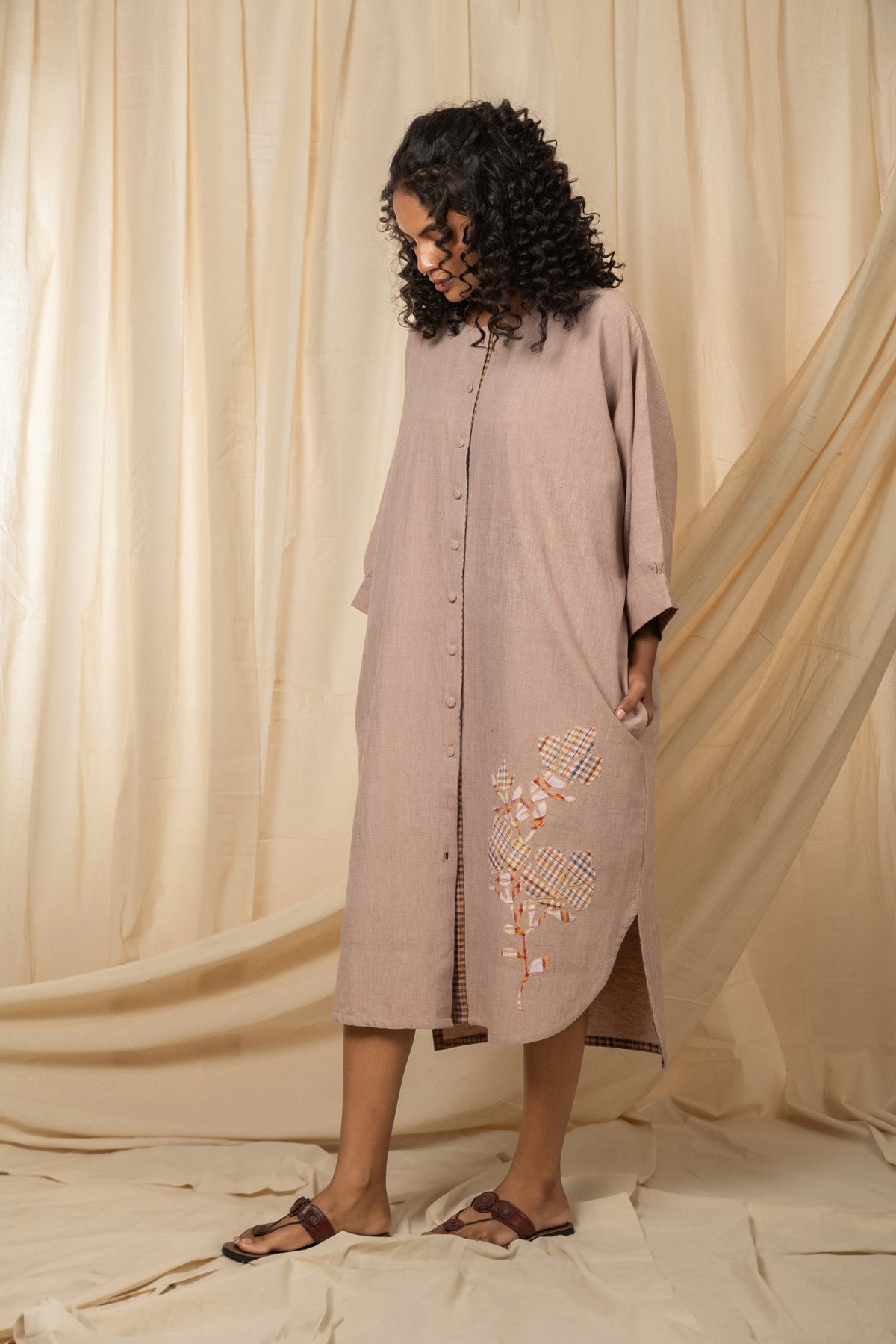 Taupe button-front dress