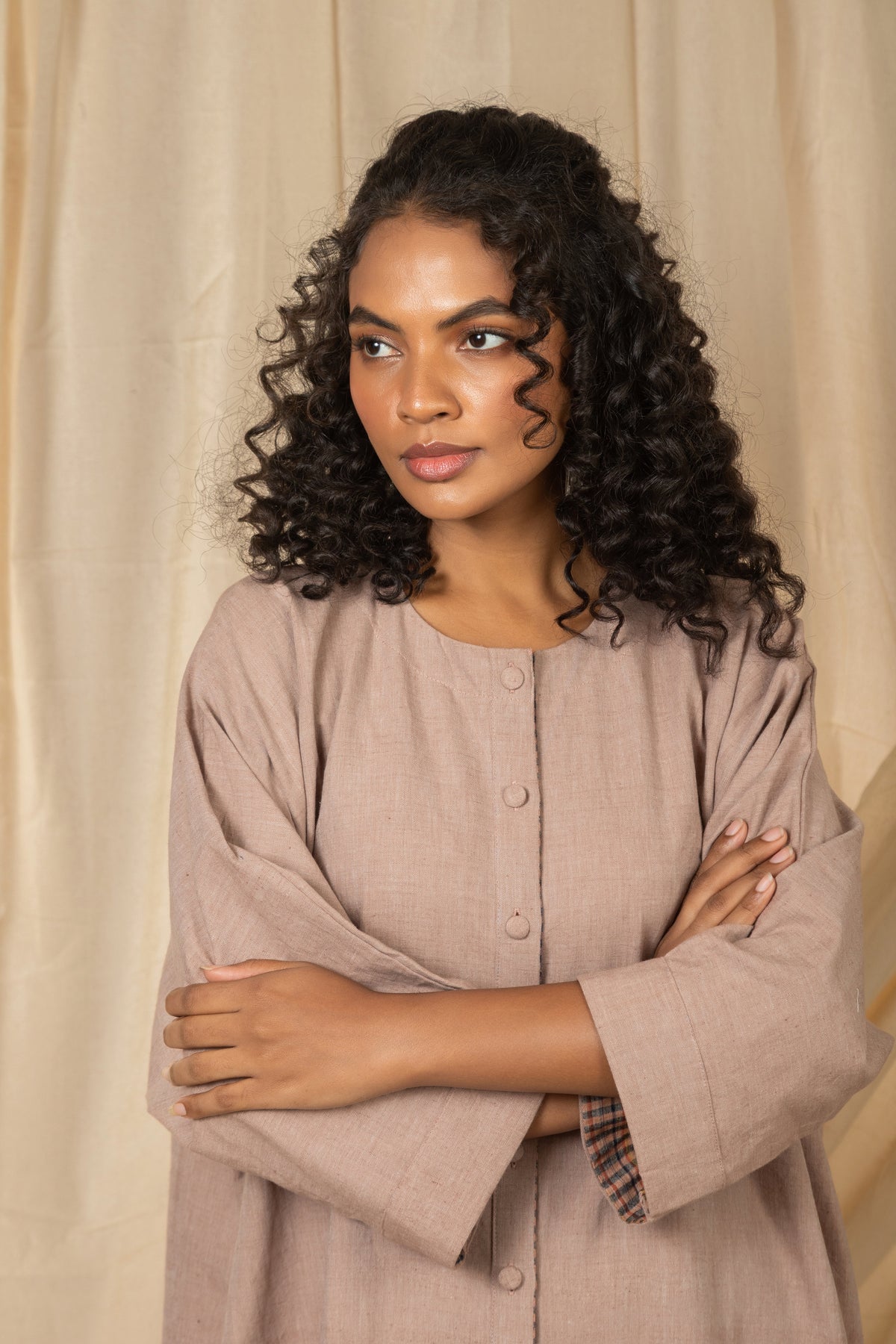 Taupe button-front dress