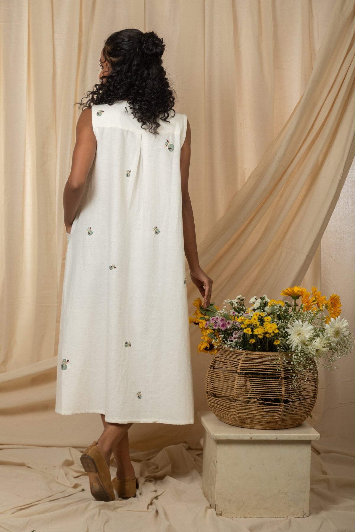 Ivory sleeveless A-line dress